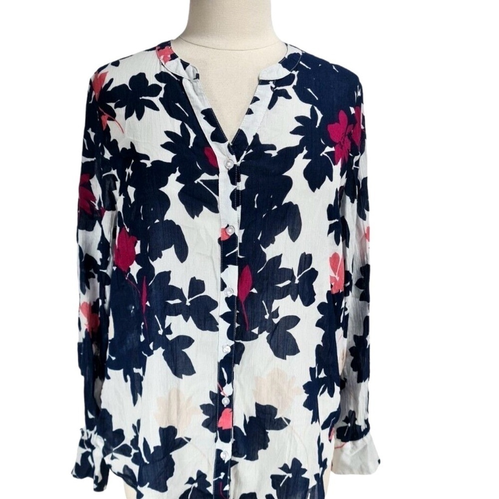 Liz Claiborne Multi Color Button Down Sheer Cotton Top Size L Women